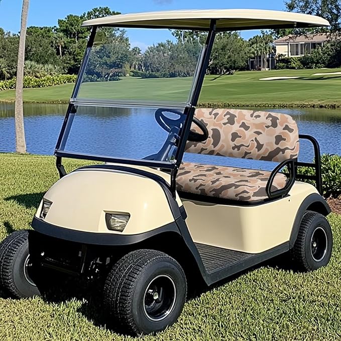 Bulopur Duck Hunting Camo Golf Cart Seat Covers Set Tropical Ezgo Golf Cart Dust Covers for Bench and Backrest, Removable Golfcart Accessory