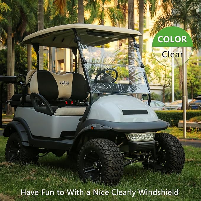 10L0L Golf Cart Windshield for Club Car Precedent 2004-Up, Tempo, 2017-Up Onward, Clear/Tinted Fold Down Club Car Windshield Anti-UV Impact Resistant, HD View, 37.5" W X 33.6" H