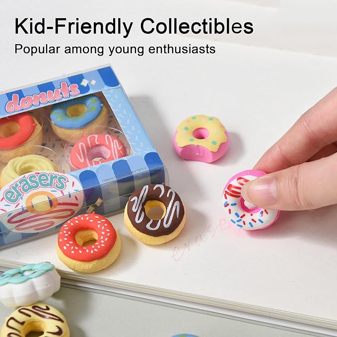 HILAZA Donut Erasers for Kids Bulk, 24 Pieces 3D Cute Fun Food Erasers for - Image 7