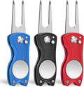 Mile High Life Golf Divot Repair Tool, All Metal Foldable Divot Tool with Pop-up Button & Magnetic Ball Marker, 2-6 Pack