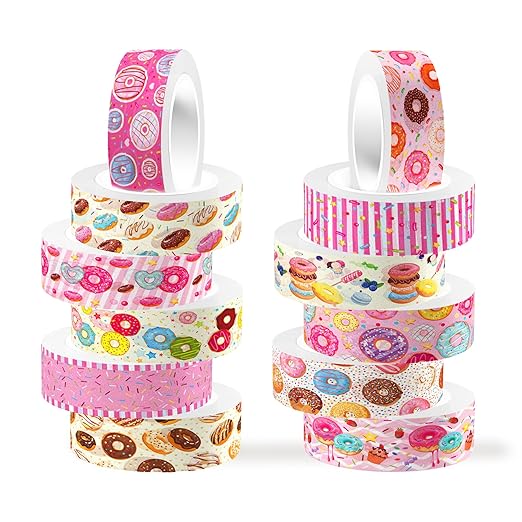 12 Rolls Donut Washi Tape Set, Candy Donuts Stars Masking Tapes, Cartoon Craft by Unknown
