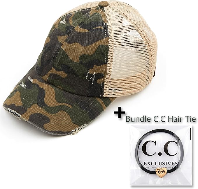 C.C Ponycap Messy High Bun Ponytail Adjustable Glitter Mesh Trucker Baseball Cap