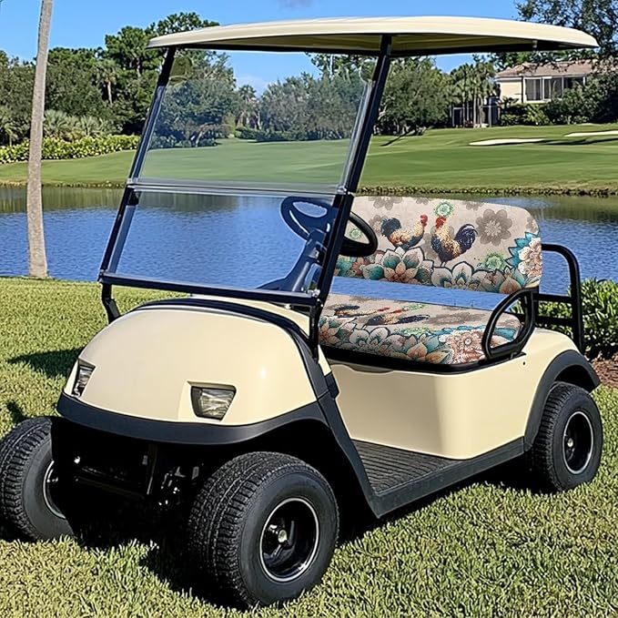Suobstales Golf Cart Front and Rear Seat Cover Set for EZGO TXT RXV & Club Car DS 2 Passenger, Washable Bench Seat Covers Kit