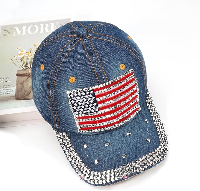 American Flag Hats Love Breast Cancer Adjustable Rhinestone Baseball Cap USA Patriotic Embroidered Baseball Trucker Hat