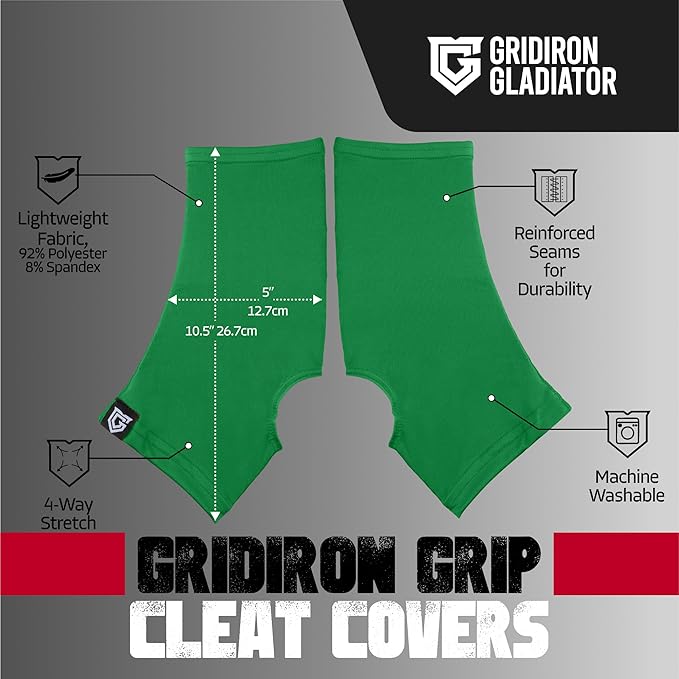 Gridiron Gladiator Football Spats - Spat Cleat Covers for Youth or Adult - Cover Cleats for Baseball Soccer Football - Shoe Sleeves - Sports Gear - Green - Large