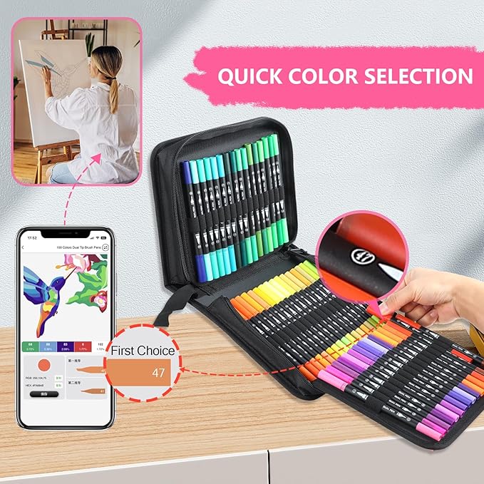 100 Colors Numbered Dual Tip Brush Pens - Image 3