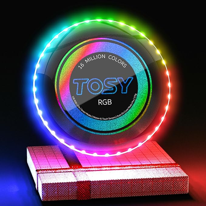 TOSY Flying Disc - 108 RGB Multicolor or 36 Monocolor LEDs, Super Bright, Smart Modes, Easter Basket Stuffers Gift, Camping Toy for Kid/Teen/Adult, Auto Light Up, Rechargeable, Waterproof, 175g