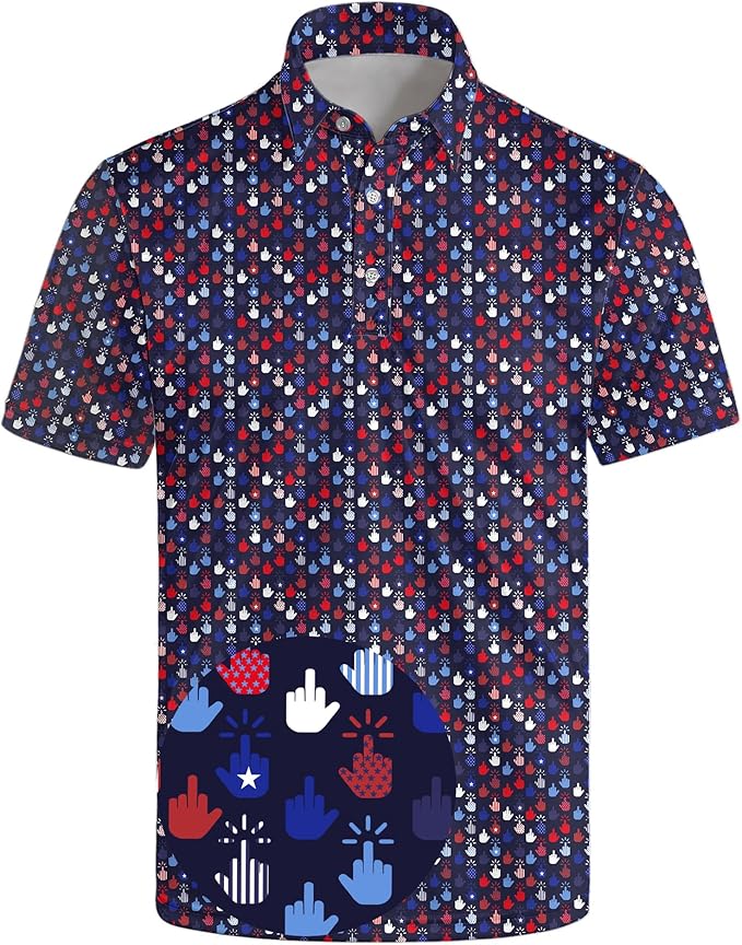 Golf Polo Shirts for Men Funny Print Short Sleeve Golf Shirts Performance Golf Polos