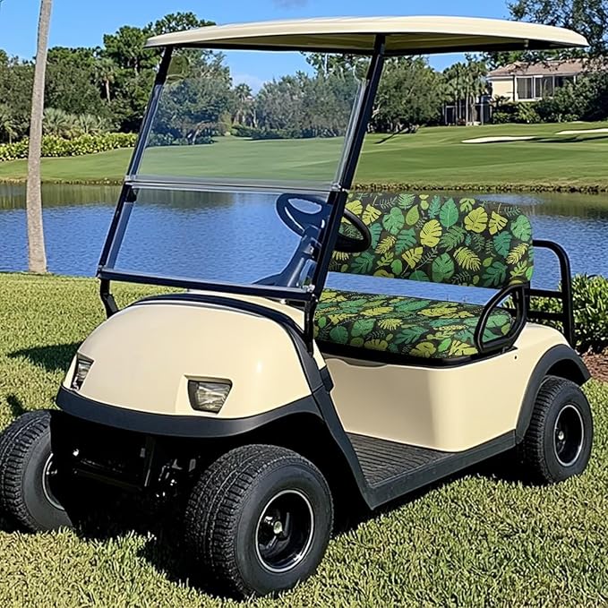 Suobstales Golf Cart Front and Rear Seat Cover Set for EZGO TXT RXV & Club Car DS 2 Passenger, Washable Bench Seat Covers Kit