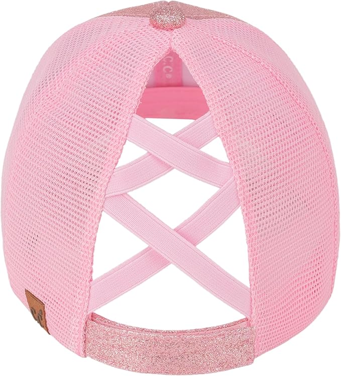 C.C Ponycap Messy High Bun Ponytail Adjustable Glitter Mesh Trucker Baseball Cap