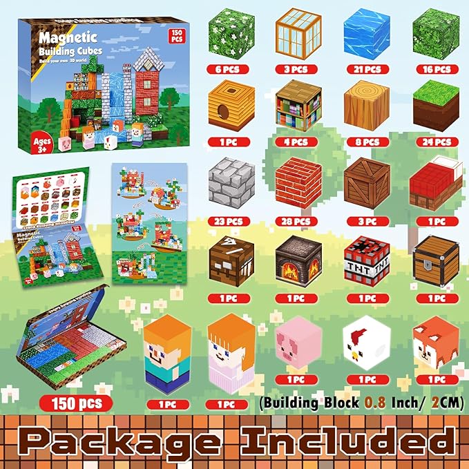 Magnetic Blocks-150PCS Grassland Magnetic Building Blocks Set, Kids Classroom - Image 2