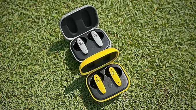 TecTecTec Team8 E Golf GPS Earbuds with Rangefinder & Music – Wireless Golf Earphones with Shot Distance Tracking, Hazard Alerts, Touch Controls & Wireless Charging Case - Gray