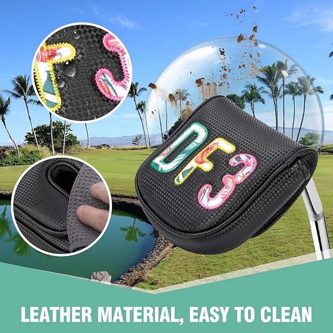 Golf Club Covers White Lucky Clover Golf Head Covers Driver Covers Fariway Wood Headcover Hybrid Covers Leather Golf Headcover with Number Tag for All Brand