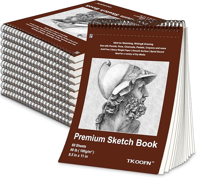 TKOOFN 8.5" x 11" Sketch Book, 600 Sheet Top Spiral Bound Premium Sketchbook by TKOOFN