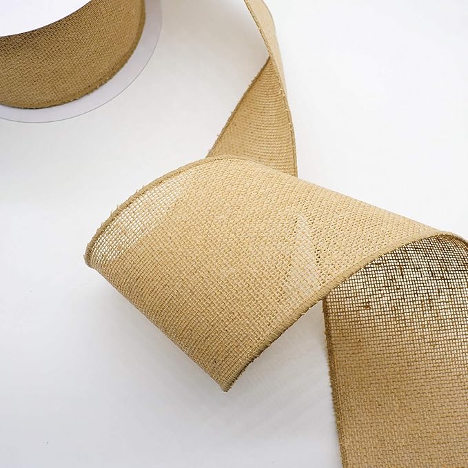 CT CRAFT LLC Burlap Fabric Wired Ribbon 4" x 20 Yards Natural Color - Image 5