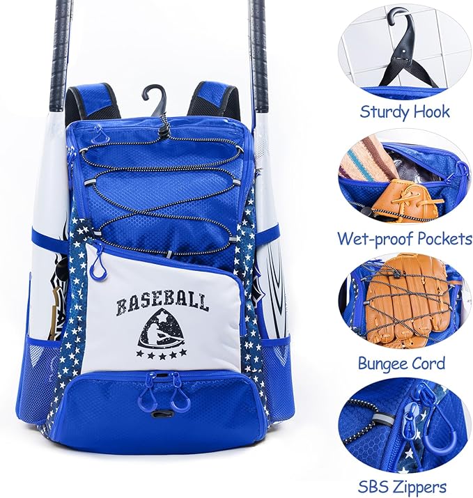 Baseball Bag for Youth & Adult with 4 Bat Sleeves - Softball Bat Bag with Shoe Compartment - Baseball Backpack for T-Ball, Softball Equipment, Baseball Gear, Baseball Bags for Boys 8-12