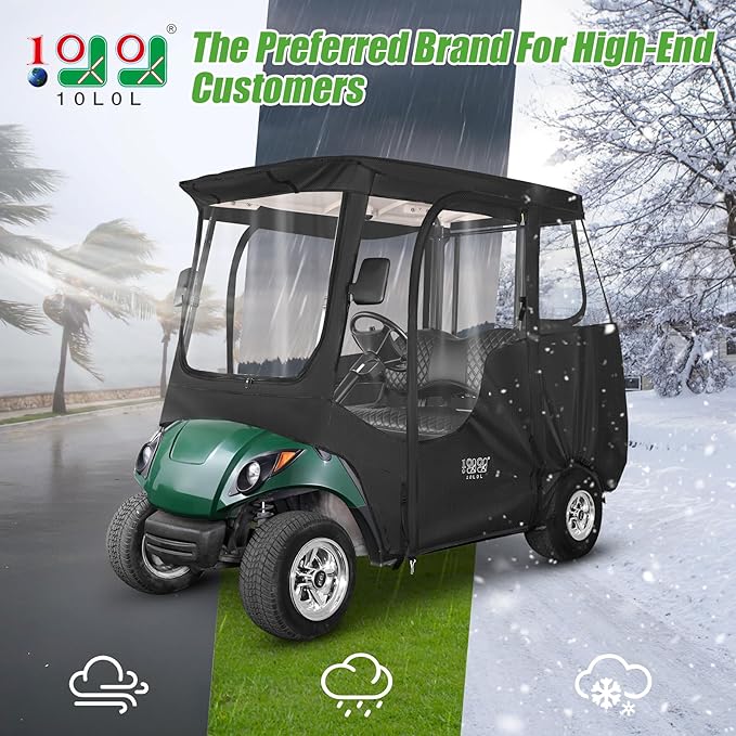 10L0L Golf Cart Driving Enclosure 2/4 Passenger for Yamaha G14 G16 G22 G29 Drive2 with Heavy Duty Zipper,600D Golf Cart Rain Cover Driving Covers with Roll-up Windshield, 4-Sided Clear Window