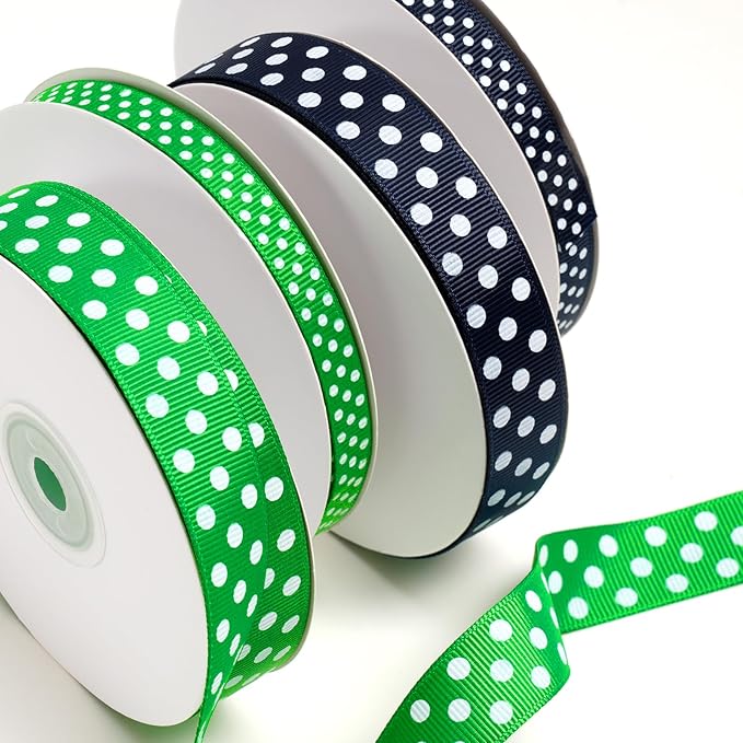 Polka Dot Grosgrain Ribbon 3/4 Inch, 25 Yards Spool Green and White Polka Dot - Image 7