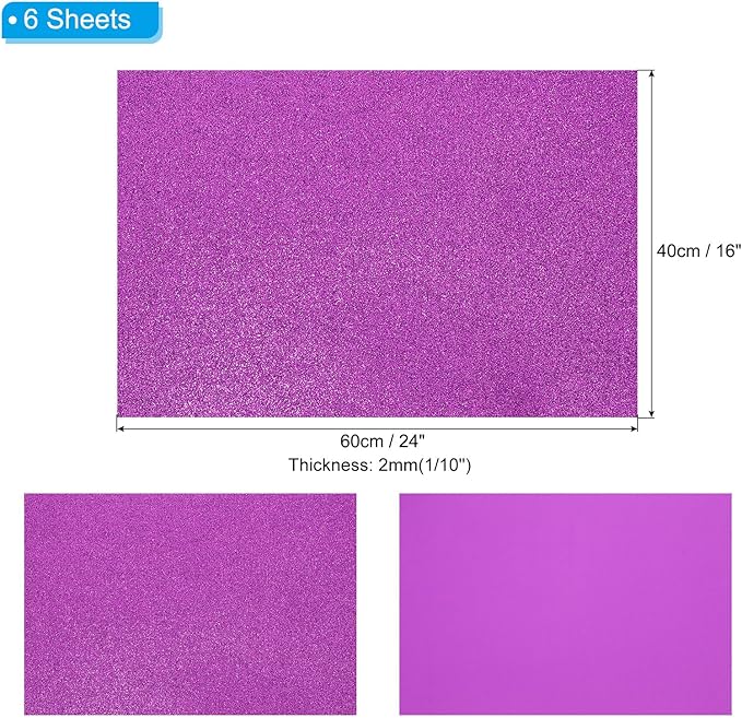 PATIKIL 2mm Thick Non Adhesive Glitter Foam Sheet 16x24inch Purple, EVA Shiny - Image 2