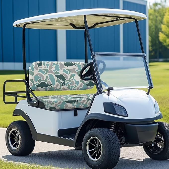 Bulopur Teal Fish Camo Golf Cart Seat Covers Set 2 Piece Universal Golf Cart Seat Cover 2 Passenger Seats Protective Cover Elastic Fabric- Keeps Your Seat Cool and Clean