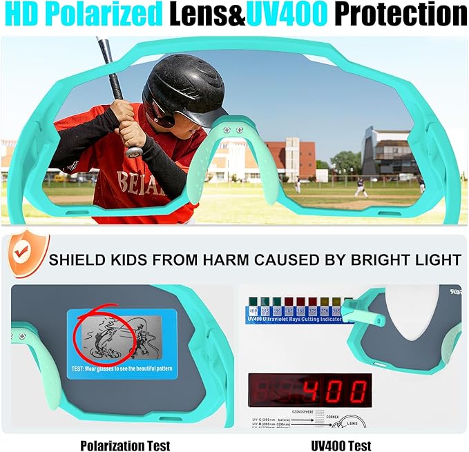 X-TIGER Kids Sunglasses Polarized Youth Baseball Sunglasses for 8-14 boys girls UV400 Sports Softball Cycling Glasses