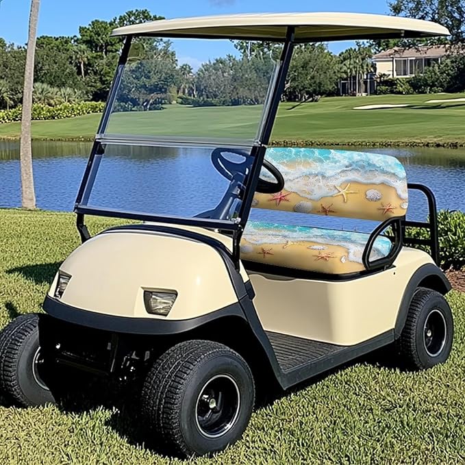 Suobstales Golf Cart Front and Rear Seat Cover Set for EZGO TXT RXV & Club Car DS 2 Passenger, Washable Bench Seat Covers Kit