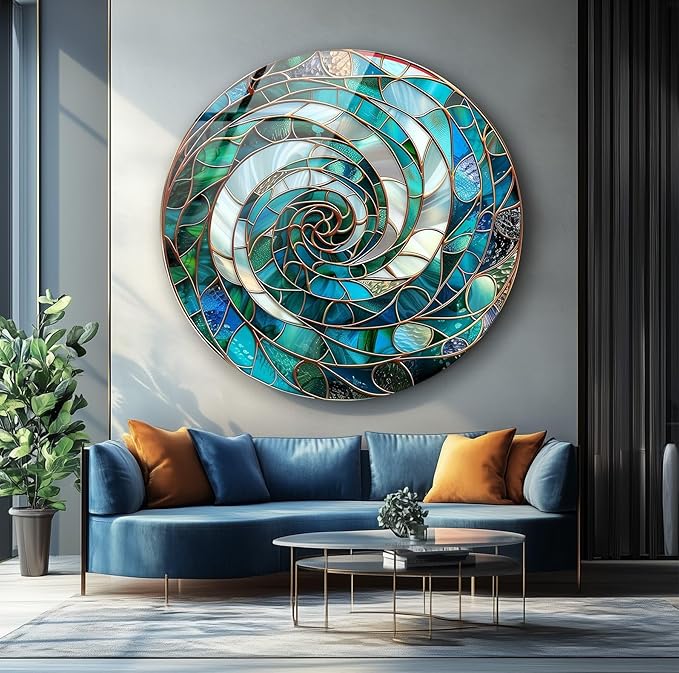 My Photostation.com 27.5'' Diameter Aqua Spiral Harmony Round Glass Wall Art - Image 7