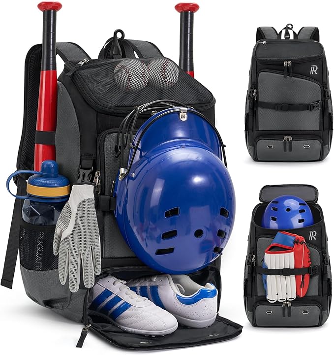 RAINSMORE Baseball Bag for Youth & Adult 40L Large Softball Bag Lightweight Baseball Backpack with Helmet Holder, Shoe Compartment, Fence Hook Waterproof Bat Bag for Baseball Softball Tball Equipment