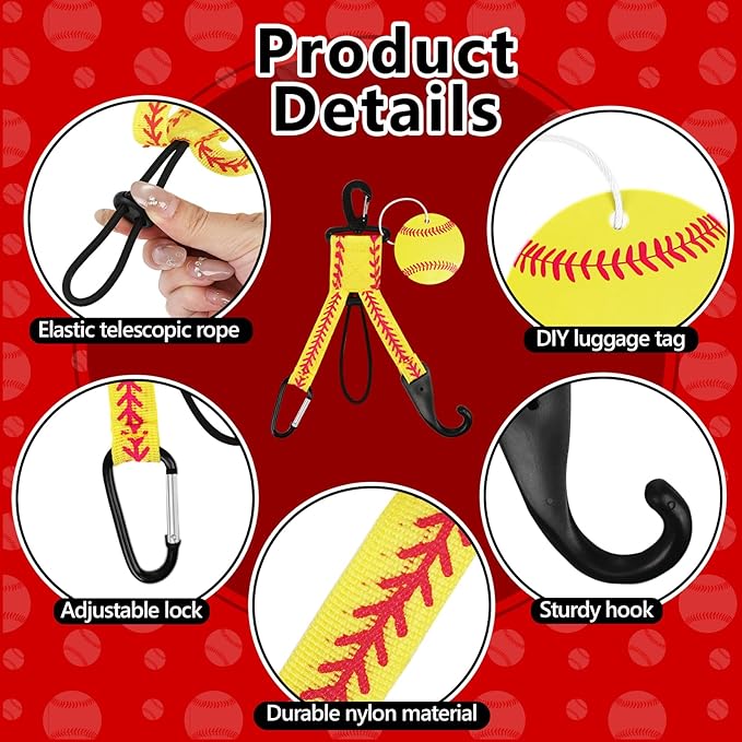 Eyourlife Dugout Organizer Fence Hooks Baseball Softball Gift for Bag Backpack Glove Helmet Drinking Bottle Hanging with Name Luggage Tags Charms Team Gifts for Coach Mom (1set yellow softball)