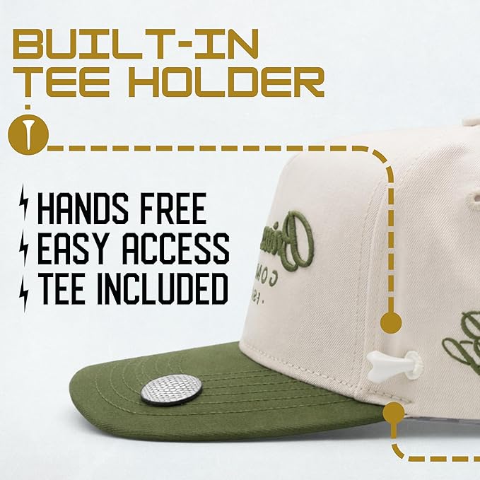BRIMZ Cotton Golf Hat with Magnetic Brim & Tee Holder - Snapback Golf Cap for Men & Women - Magnetic Brim for Ball Marker