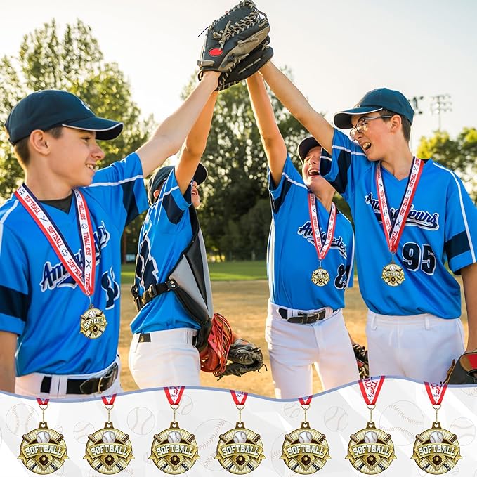Ecation Medals with Neck Ribbons Soccer Awards Medals Baseball Team Awards Softball T-Ball Flag Football Trophy for Kids Sports Competitions Celebration Gift