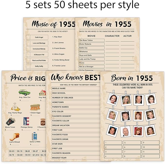 QUPT 70th Birthday Party Games, Born in 1955 Games Bundle, Birthday Party - Image 4