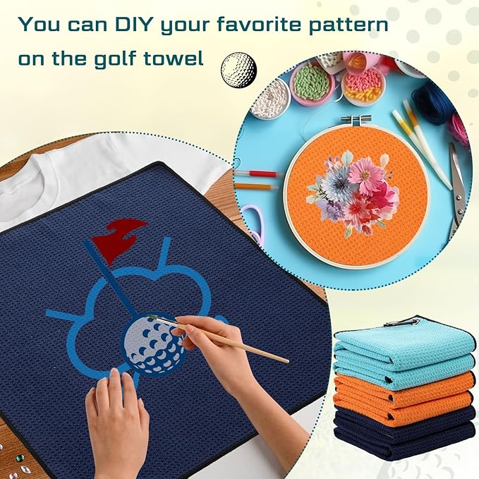 Batiyeer Golf Towel Bulk for Golf Bags 16'' x 16'' Microfiber Fabric Towel with Clip Waffle Pattern, Fitness, Camping, Hiking, Yoga
