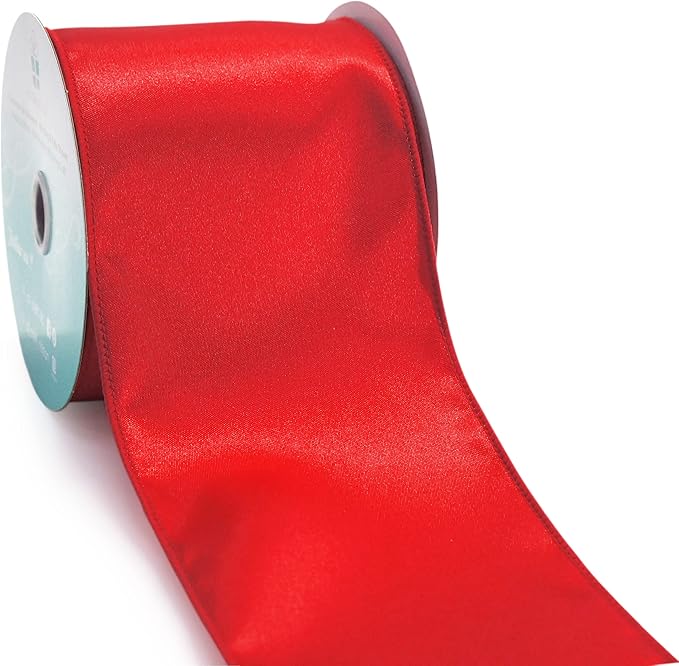 CT CRAFT LLC Satin Wired Ribbon 4 Inch x 20 Yards Red by CTCRAFTLLC