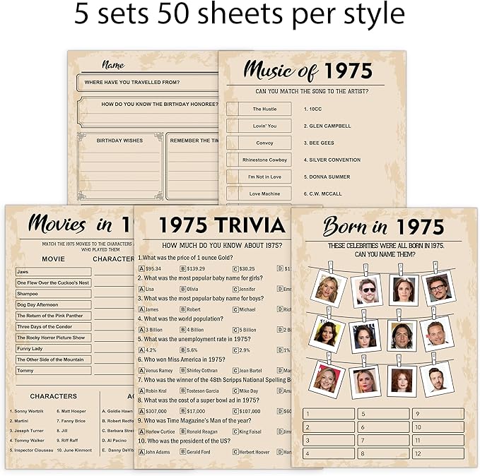 QUPT 50th Birthday Party Games, Born in 1975 Games Bundle, Birthday Party - Image 4