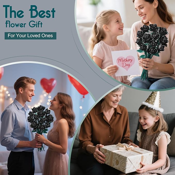 Black Roses Bouquet Building Set, DIY Floral Home Office Decor - Image 7