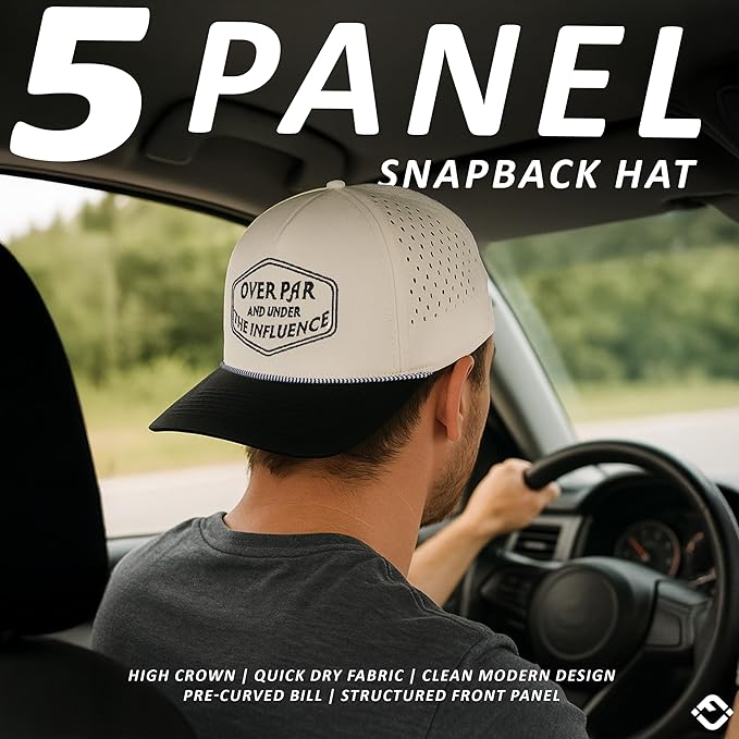 Funky Junque Performance Waterproof Golf Rope Hat – Cool Breathable Workout 5 Panel Snapback Cap for Men