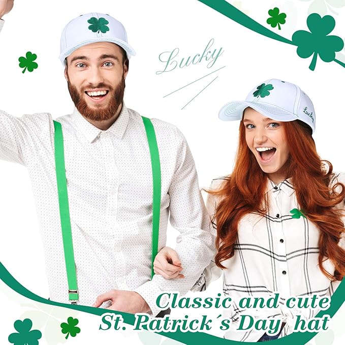 Tigeen 4 Pcs St Patricks Day Clover Caps Shamrock Hat Ireland Irish 4 Leaf St. Patrick's Day Hat Gift Men Women Baseball Cap