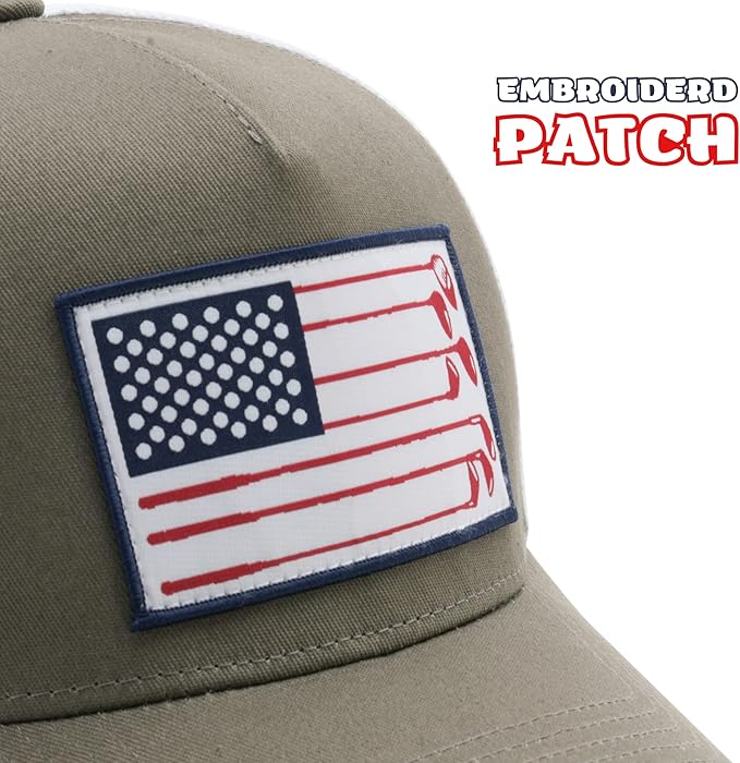 American Golf USA Flag Trucker Hats Lucky Golfing Mens Cap Embroidered Patch Mesh Back Snapback Hat - Great Gifts for Golfer