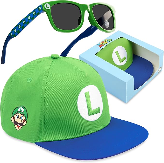 Spongebob | Minecraft | Fortnite | Super Mario | Kids Baseball Cap & Sunglasses with UV Protection, Gifts for Boys