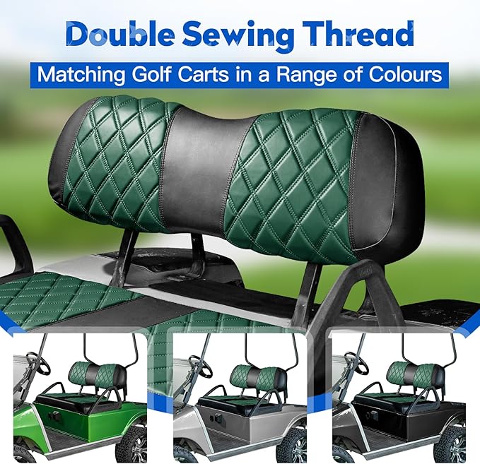NOKINS Golf Cart Club Car DS 2000.5-Up Diamond Seat Covers Kit, Fits Club Car DS OEM Standard Front Seat Cushion, Golf Cart Vinyl Seat Cover, No Nails Required(Dark Green and Black)