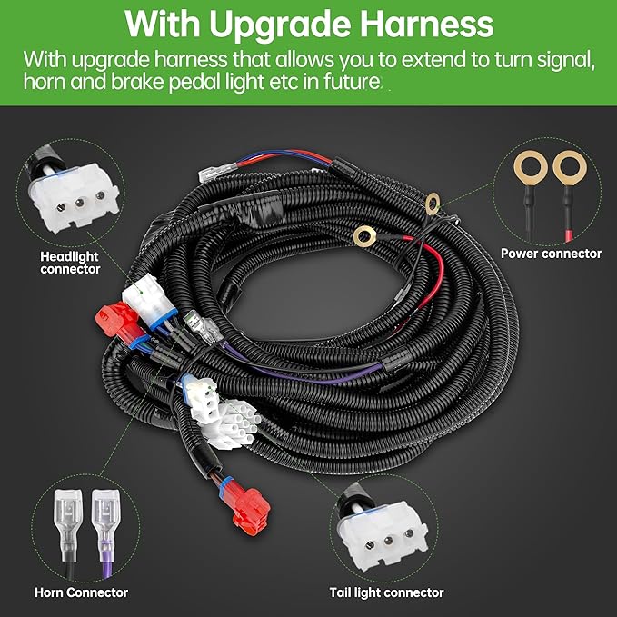 10L0L Club Car DS Headlight Kit - 12V Headlight and Tail Light Kit With Upgrade Harness with Turn Signal Brake Light and Horn Wire