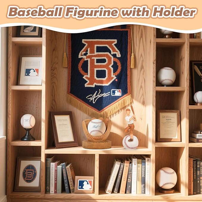 Baseball Display Case Baseball Holder: Baseball Stand Holders Balls Display Set Baseball Gifts for Boys, Sons, Men,Team Player Resin Baseball Figurines Baseball Collector Memorabilia Baseball Gifts