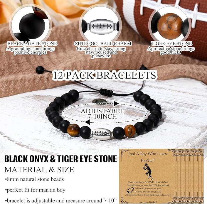 12 Set Sport Adjustable Beaded Bracelets Gifts Football Softball Soccer Volleyball Golf Basketball Hockey Bracelets for Women Men Adjustable Beaded Accessories