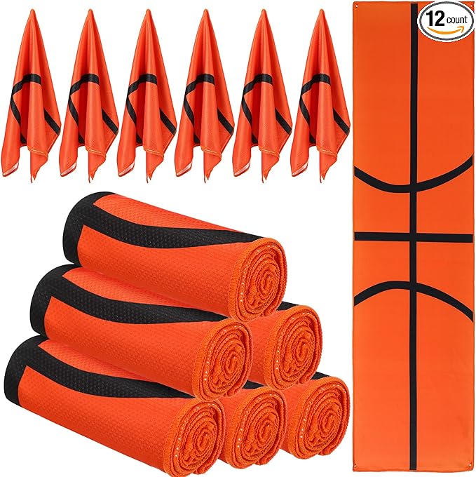 Peryiter 12 Counts Mini Cooling Towel, 30" x 9" Baseball Softball Soccer Golf Sweat Towel, Breathable Chilly Rag, Microfiber Sport Rags for Team Gym Running Coach Gift