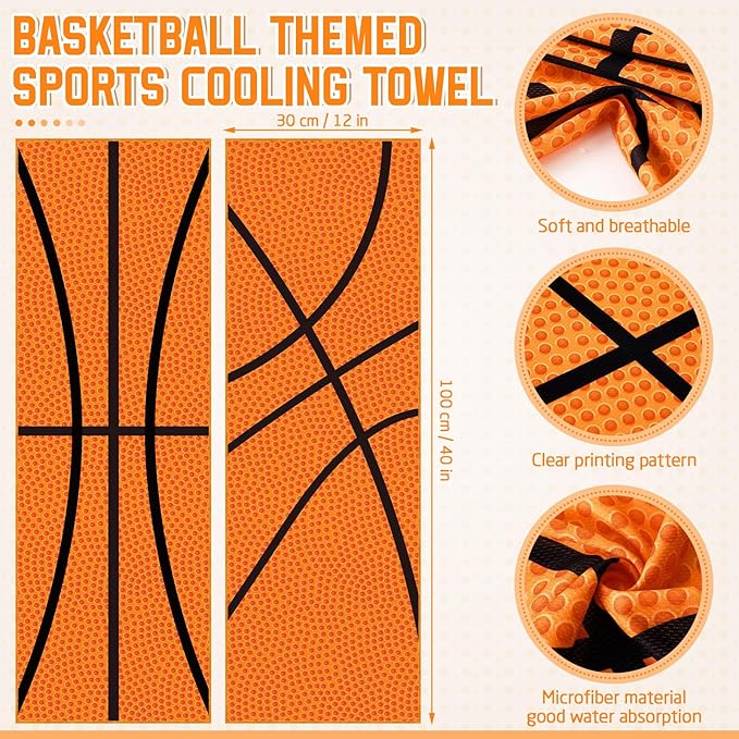 FuWeave 6 Pcs Sports Cooling Towels Baseball Basketball Softball Breathable Soccer Football Volleyball Microfiber Ice Towel Fast Drying for Party Favors Team Gift (Basketball,40 x 12 Inch)