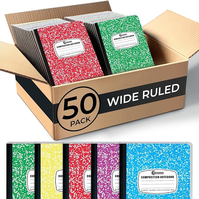 Rosmonde 50 Pack Bulk Composition Notebooks, Wide Ruled, 200 Pages, 9-3/4 x by Rosmonde