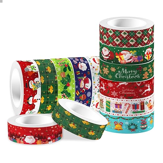 12 Pcs Christmas Washi Tape Merry Christmas Print Masking Tape Christmas Tree - Image 2