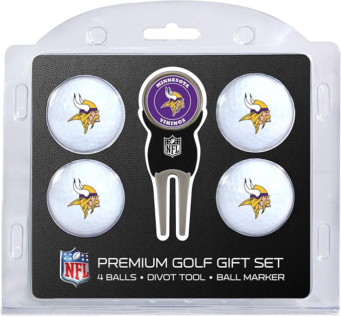 Team Golf NFL Regulation Size Golf Balls (4 Count) & Divot Tool with Removable Double-Sided Magnetic Marker