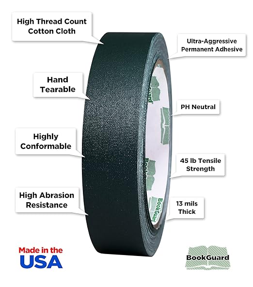 BookGuard 1 Inch Premium Bookbinding Repair Cloth Tape, 15 Yard Roll, Forest - Image 2